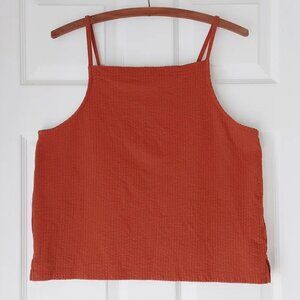 Madewell apron tank in rust seersucker